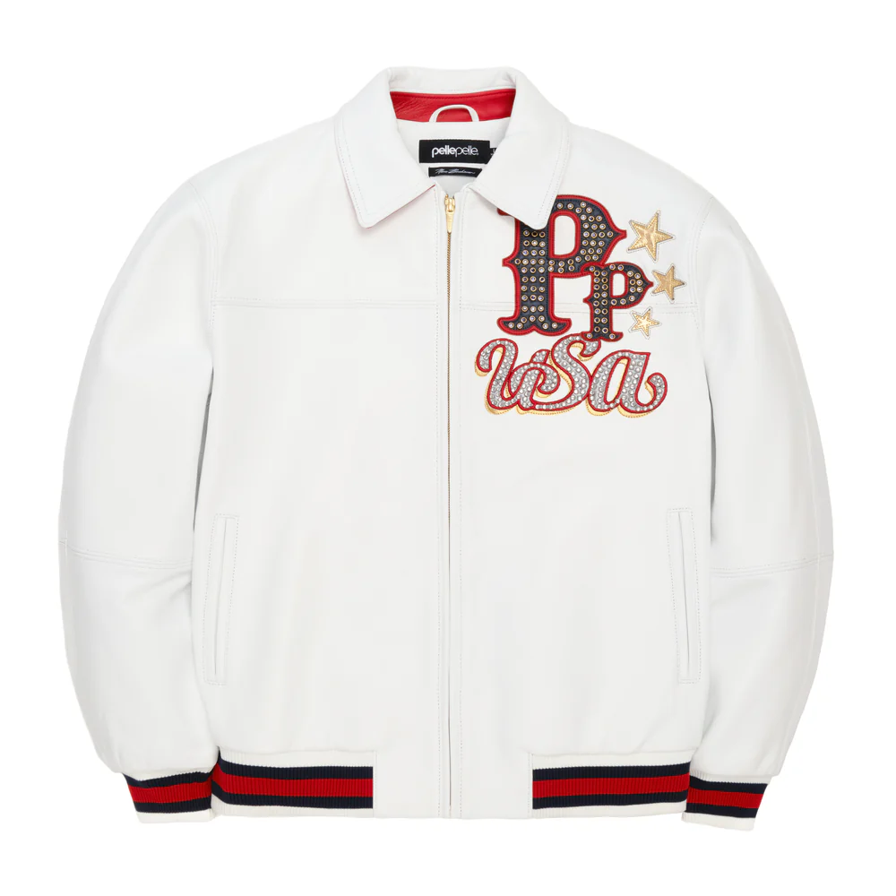 Stars and Stripes White Leather Jacket